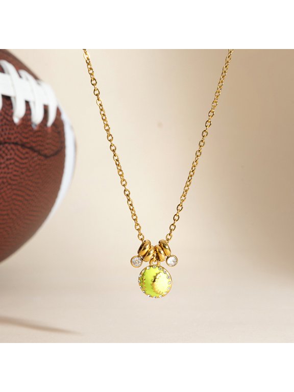 Women's Classic-Style 18K Gold-Plated Stainless Steel Drip-Painted Baseball Necklace, Sporty & Elegant
