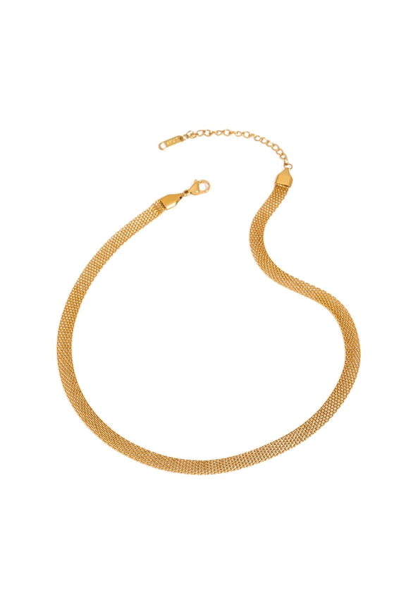 Women's Minimalist Gold-Toned Mesh Chain Necklace - 18K Gold-Plated Stainless Steel, Durable & Versatile