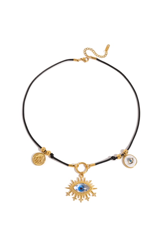 Women's Retro Evil Eye Pendant Necklace with 18K Gold-Plated Stainless Steel, Drip-Painted & Resin - Stylish, Durable & Trendy