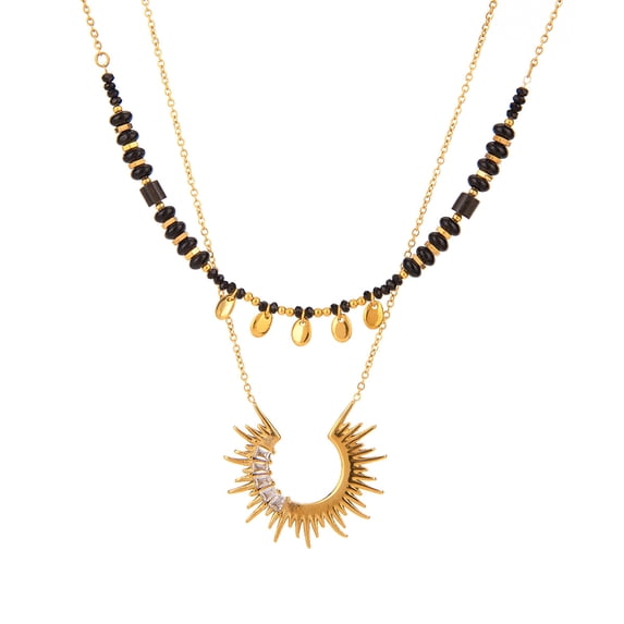 Sunyuer Women's Vintage-Inspired Multi-Layered Necklace - Stainless Steel with Zirconia & Crystal Sunflower Pendant, Durable & Stylish