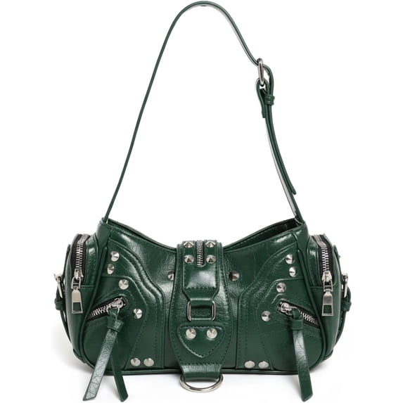 Sunyuer Y2K Rivet Shoulder Bag for Women, Vintage Crinkled PU Leather Underarm Handbag, Punk Studded Crossbody Purse, Fashion Adjustable Strap Biker Bag for Daily Commute