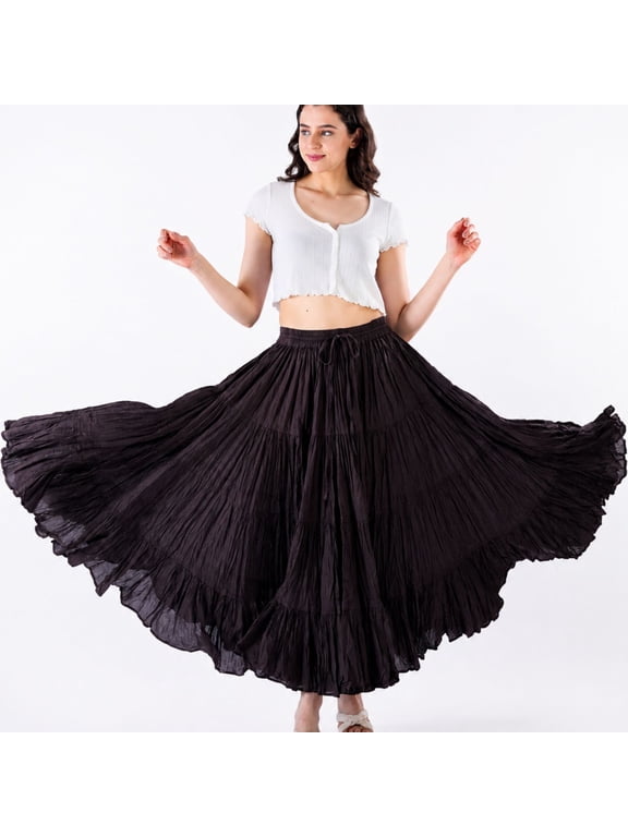 Women's 25 Yard Coffee Cotton Gypsy Maxi Skirt | Tiered Boho Long Skirt | Flared Festival Skirt