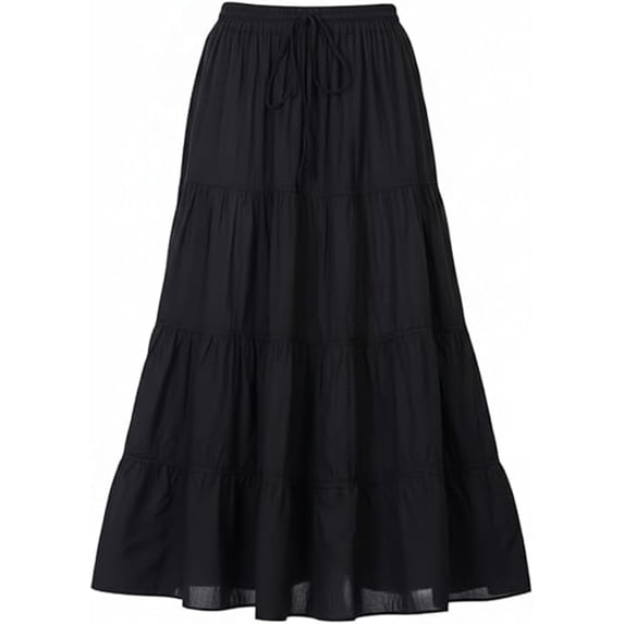 Sunzeyvora Women’s Cotton Tiered Maxi Skirt – Long Flowy Boho Skirt with Elastic Waist - Without Pockets