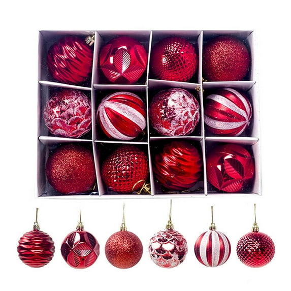 SuoKom Christmas Balls, 12Pcs 2.36 Inch Red Christmas Balls Hanging Ornaments Shatterproof Delicate Baubles Set, for Home Holiday Party Xmas Tree Decoration Gifts