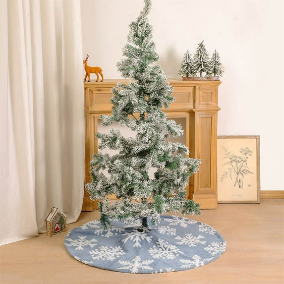 SuoKom Christmas Tree Skirt, 35 Inch Blue Faux Fur Plush Christmas Tree Skirt Snow Flake Pattern, for Christmas Decorations Xmas Tree Home Holiday Party Gifts on C1earance