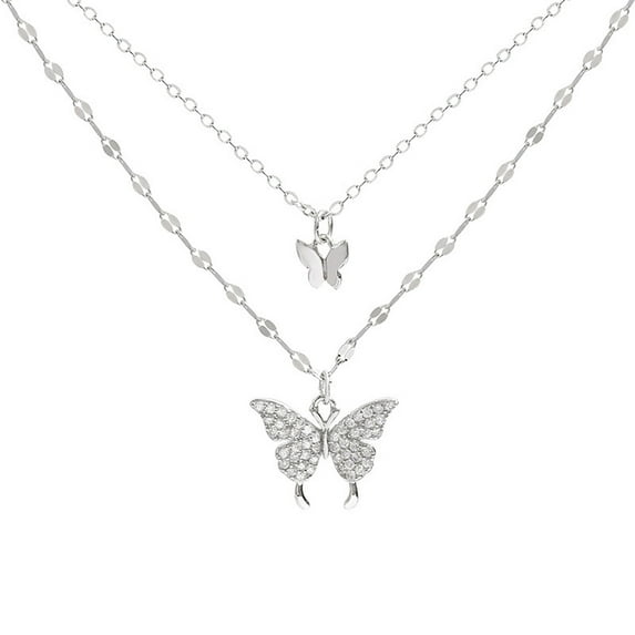 SuoKom Necklaces for Women, Fashion 925 Silver Double Butterfly Zircon Necklace Clavicle Women Jewelry Gifts Necklace Jewelry Christmas Valentine's Day Gifts on Clearance