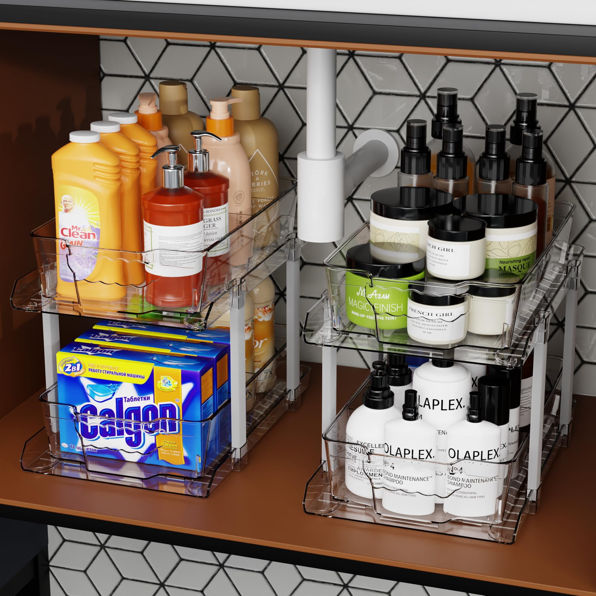 SuoXing Under Sink Organizer,2 Pack Pull Out Bathroom and Storage,Under ...