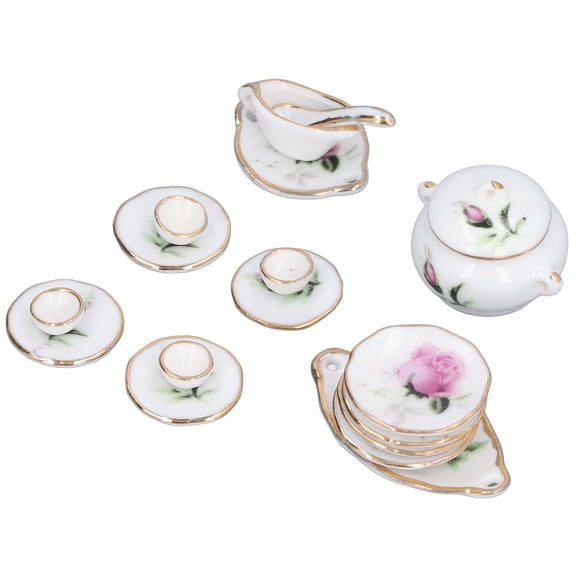 Suodoka 1:12 Scale Dollhouse Miniature Porcelain Tea Cup Set Exquisite Decorative Kitchen Accessories (18 Pieces)