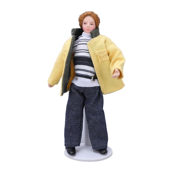 Suodoka 1:12 Scale Miniature Porcelain People Lifelike Woman Ceramic Doll in Yellow Coat for Dollhouse Decoration, Elegant Collectible Miniature Figure (6.1 inches / 15.5 cm)