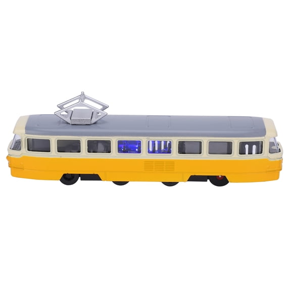 Suodoka 1:90 Pull Back Alloy City Train Car Model Toy with Lights and Sounds - Includes LR44 Battery - Decoration & Play Vehicle for Children (Yellow) (7.28 inches / 18.5 cm)