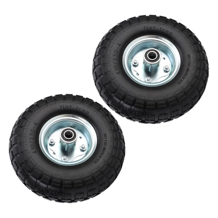 Suodoka 10 Inch / 25.4 cm Solid Rubber Tire Wheels, 2 Pieces Replacement Flat Free Tires with 5/8 Inch Bearings, 2.2 Inch Offset Hub, Maximum 300 lbs Load Capacity for Hand Truck Wheelbarrow Dolly