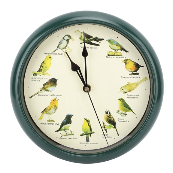 Suodoka 10 Inch Multipurpose Cuckoo Round Wall Clock Silent Punctual Bird Calls Christmas Music Indoor Decorative Wall Clocks for Living Room Green