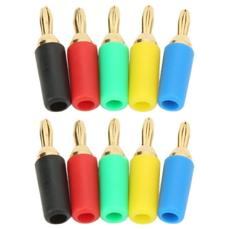 Suodoka 10 Pieces 2.5mm / 0.1 inches Banana Plugs, 4 Leaf Type Screwed Welded Fixing Brass Gold Plated Electrical Connectors Test Probes, 5 Colors