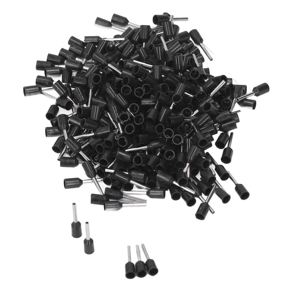 Suodoka 1000Pcs Insulated Ferrule 22AWG Crimping Wire Terminal Set Kit, E0508 Copper Connector, Black (0.39 inches / 1 cm)