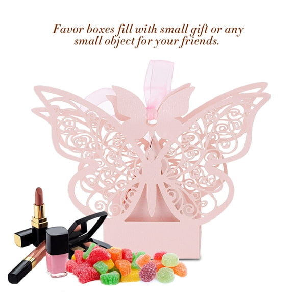 Suodoka 100PCS Wedding Favor Sugar Chocolate Boxes Butterfly Decoration for Birthday Party Easy Set Up Bridal Shower Sweets Container - Pink (11 cm / 4.3 inches)[cite: 1]