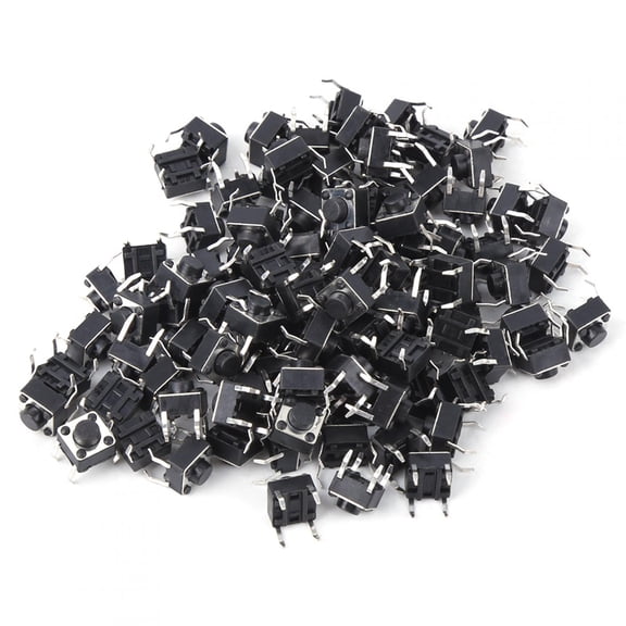 Suodoka 100pcs Momentary Tactile Push Button Switch Mini Micro Tact Switch Accessory 6 x 6 x 4.3mm / 0.2 x 0.2 x 0.2 inches High Sensitivity DIP 4 Pin Circuit Control Switches Pack