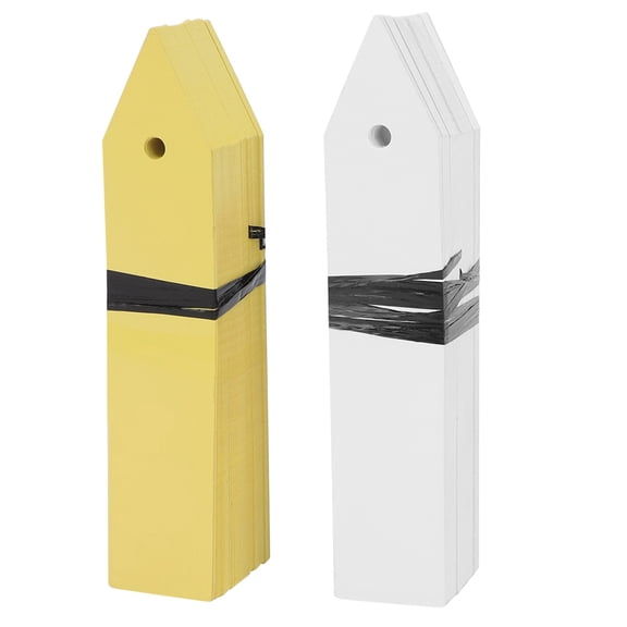 Suodoka 100pcs PVC Plant Flower Pot Tags Markers Waterproof Nursery Garden Seed Sign Labels T-Type Reusable Hanging Flower Markers Stakes (White & Yellow, 3.9x0.8in / 10x2cm)