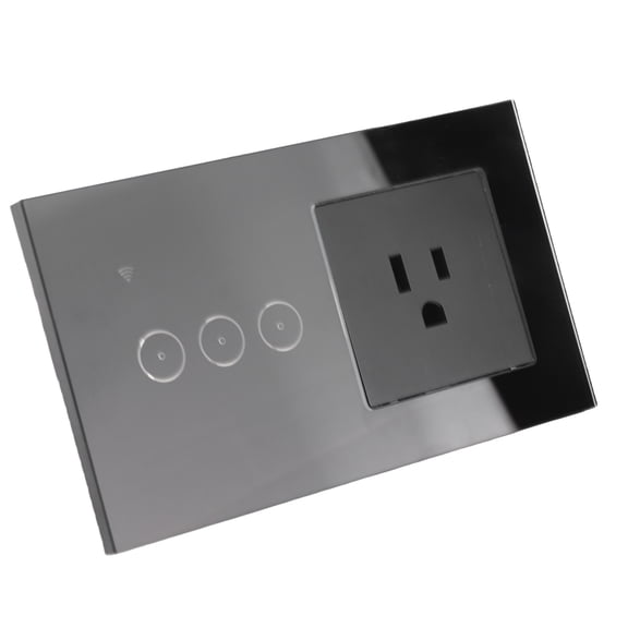 Suodoka 10A 3 Gang Smart Switch Socket Multifunctional Wall Panel WiFi Touch Control Voice App Control 110-240V No Hub Required for Home Office Automation