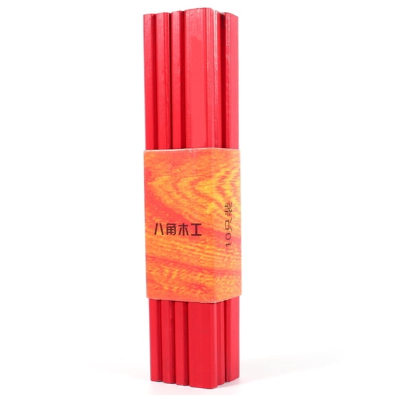 Suodoka 10PCS Octagonal Carpenter Pencils, Hard Black Core Woodwork Marking Pencil for Builders, 6.9 inches / 17.5 cm, Red