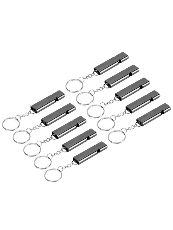 10Pcs Aluminum Alloy Emergency Survival Whistle Double Tube High Frequency 120dB with Keychain for Camping Hiking Backpacking, Black, 2.2 inches / 5.7 cm