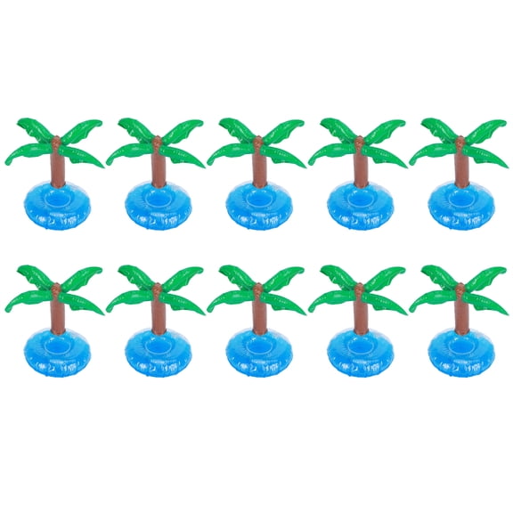 Suodoka 10Pcs Inflatable Coconut Tree Drink Holder PVC Floating Cup Mat for Pool Party Beach, 10.63 inches
