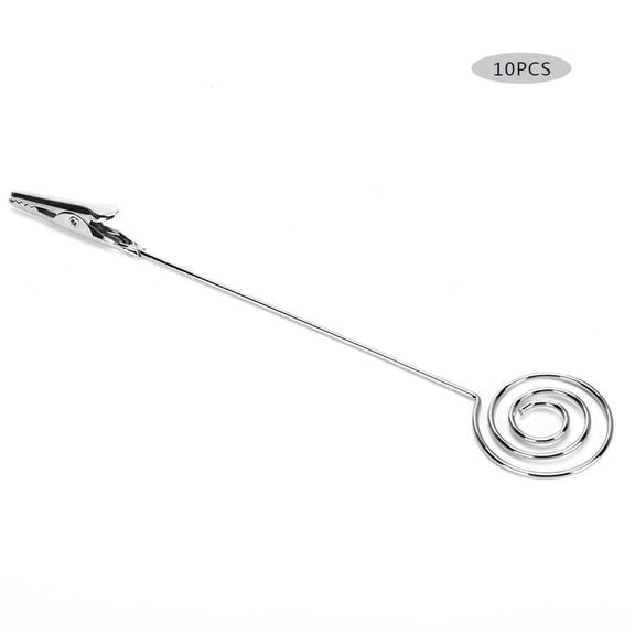 Suodoka 10Pcs Table Note Clips Desktop Metal Business Card Holder Silver Round Picture Message Holder Double-Headed Memo Clip Stand for Office Table Wedding Favors, 6.69 in / 17 cm