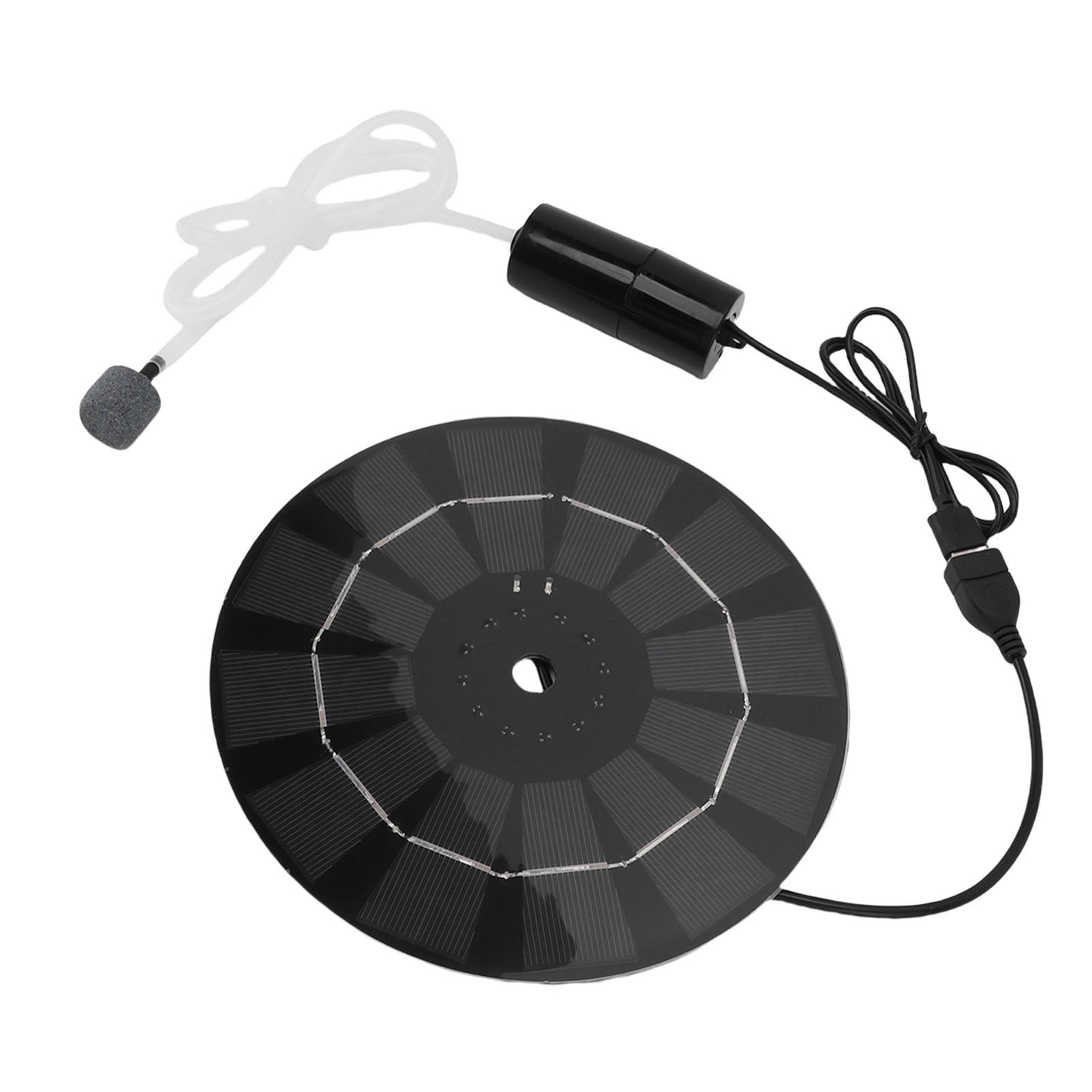 Suodoka 10W Solar Pond Oxygenator Monocrystalline Silicon Round USB Aquarium Air Pump Fish Tank Aerator for Outdoor Pool Pond, 7.1 inches / 18 cm, Includes Tubing & Accessories