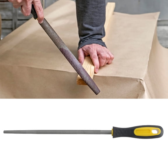Suodoka 10in Round Mill Steel File Rasp with Handle Medium Teeth Sharpening Shaping Tool for Metal Leather Woodworking Projects (10 inches / 25.4 cm)