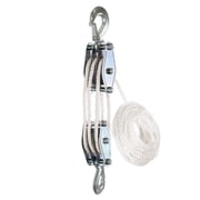 Suodoka 1100 LBS Heavy Duty Rope Pulley Block, 3-Wheel Handheld Manual Hoist with 49.21 ft 15m Rope and 270  Zinc Alloy Hook for Air Conditioner Installations