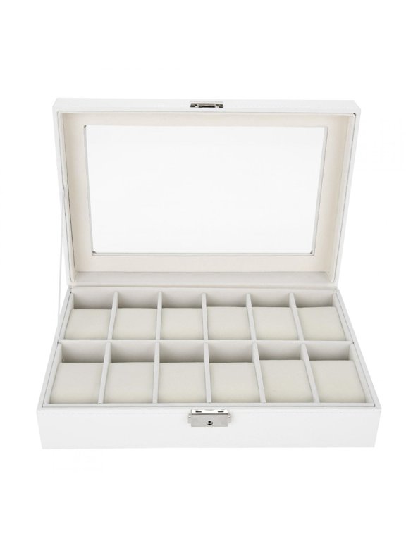 12 Grids PU Leather Watch Box Jewelry Display Case Storage Organizer White (12x8.1x3.1 inches / 30.5x20.5x8 cm)