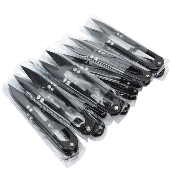 Suodoka 12 Pieces Spring Yarn Scissors, U-Shaped SK5 High Carbon Steel Thread Clippers for Sewing, Cross-Stitch, and DIY Crafting, Ergonomic Design Tool, Pointed Tip, Easy Use Value Pack, Black