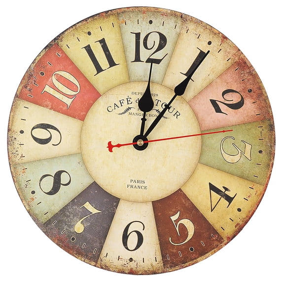 Suodoka 12 inches / 30.5 cm Round Wooden Wall Clock Silent Non-Ticking Battery Operated Analog Clock for Home Kitchen Decor, Paris Pattern