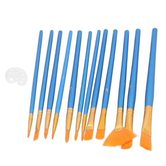 Suodoka 14 Pieces Watercolor Gouache Acrylic Paint Brushes Set with Palettes, Synthetic Nylon Hair Assorted Shape Art Brushes for Canvas Body Face Painting, Craft Supplies (9.45 inches / 24 cm)