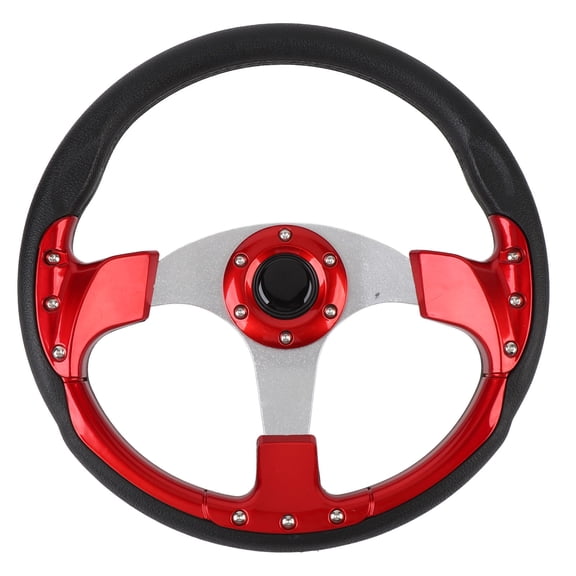Suodoka 14 inches / 35.5 cm Universal Steering Wheel with Horn Button Racing Style PU Aluminum for Standard 6 Hole Hub Adapter Modification Accessories Red