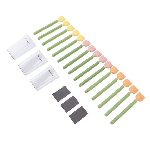 Suodoka 15 Pcs Tulip Magnetic Sealing Clips for Food Bags, Heavy Duty Plastic Freshness Bag Clips with Storage Boxes & Adhesive Tapes for Refrigerator Organization (5.9 inches / 15 cm Length)