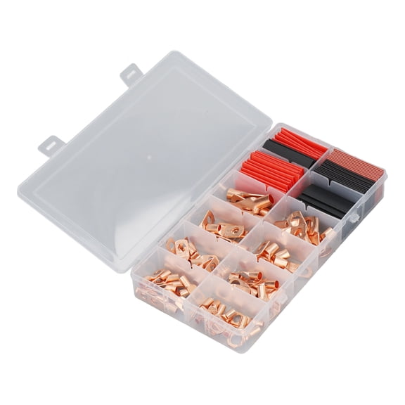 Suodoka 150 Pcs Set Wire Lugs Heat Shrink Tubes Heavy Duty Thickened Copper Battery Cable Ends Terminals Assortment Kit for Marine, Automotive and Solar Inverter Connections (1.8 inches / 45mm)