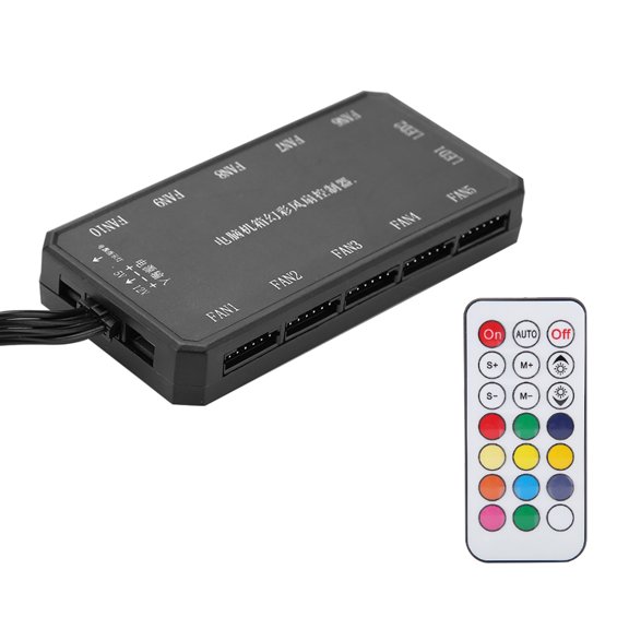Suodoka 15m RF Wireless Control Colorful Computer Cooling Case Fan Controller with Remote Control, Anti-Reverse 12V PC Modding Accessory, Black (11.4 inches / 29 cm Cable)