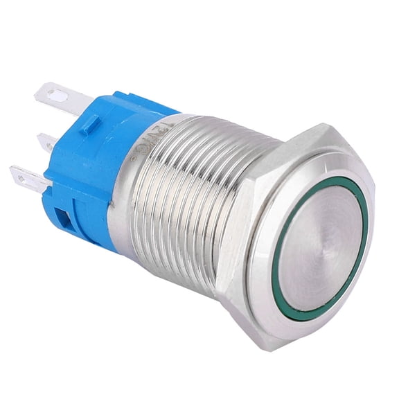 Suodoka 16mm / 0.63 inches LED Self Reset 1NO 1NC Metal Push Button Switch for Car Modification (Green Light 12V)