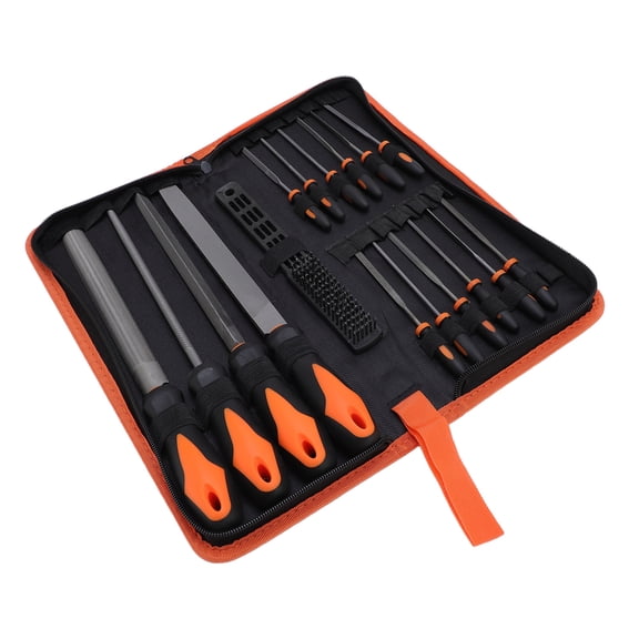 Suodoka 17-Piece Professional Carbon Steel Hand File Tool Set with Storage Case, Includes Half Round, Triangle, Flat, and Needle Files for Metal, Woodworking, and DIY Hobbies (15.75 inches / 40 cm)