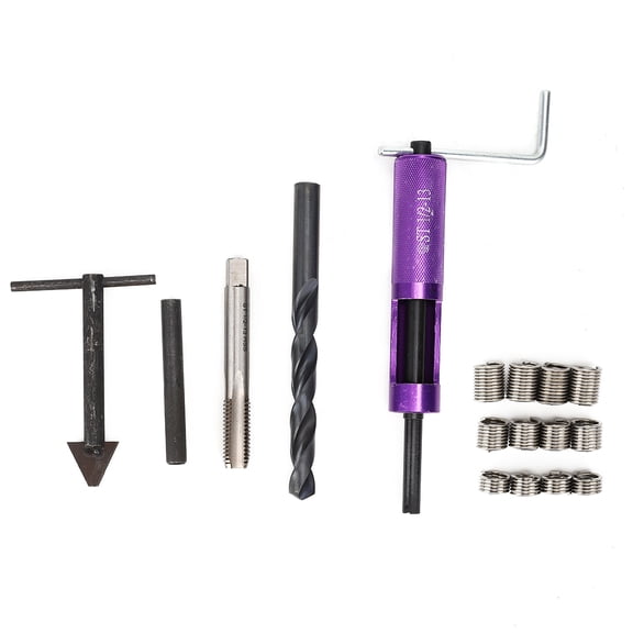 Suodoka 17-Piece Thread Repair Kit 1/2in-13 UNC, Heavy-Duty Stainless Steel Threaded Insert Installation & Removal Hand Tool Set for Mechanical Maintenance and Engineering (7.09 inches / 18 cm)