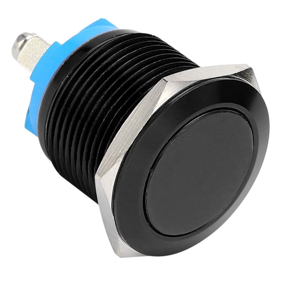 Suodoka 19mm Metal Push Button Switch Flat Head Full Oxidation Self Reset Jog Screw Foot Power Control 220V Waterproof Electrical Component Black 0.75 inches