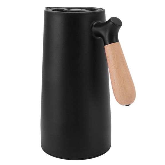 Suodoka 1L Thermal Coffee Carafe Double Wall Vacuum Insulated Pitcher with Beech Wood Handle, Black (33.8 oz / 1 Liter)