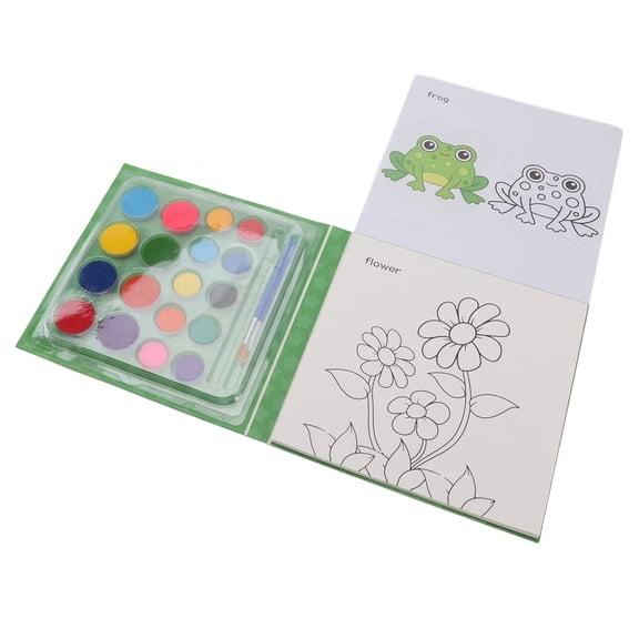Suodoka 2 In 1 Watercolor Paint Coloring Book DIY Watercolor Drawing Book Kit with Paintbrushes for Children, Educational Art Toy Set, 8.27 inches / 21 cm, Multicolor