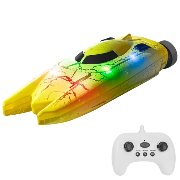 Suodoka 2.4GHz Remote Control Boat Mini RC Stunt Speedboat with 360 Flips LED Lights Fast Racing Watercraft Toy for Pools Lakes Yellow (3.9 inches / 9.9 cm)