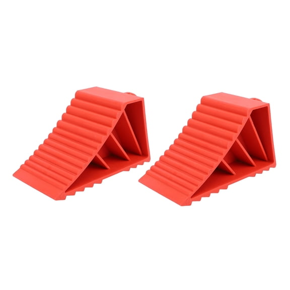 Suodoka 2Pack HeavyDuty Rubber Wheel Chocks  Red, AntiSlip, HandleMounted, 21010086mm, Ideal for Cars, Trucks, RVs & Trailers