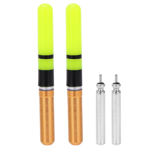 Suodoka 2Pack LED Fishing Floats with BatteryPowered Lights Bright NightTime Bobbers, Durable Plastic & Metal Build, Random Gold Color