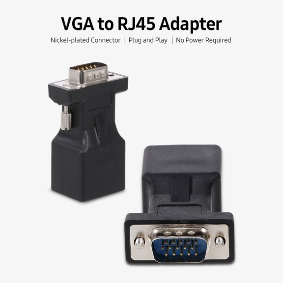 Suodoka 2-Pack VGA to RJ45 Adapter Extender, Ethernet Port Converter for CAT5e CAT6 Network Cable, Male to Female Display Connector for PC Monitor Projector TV, 100FT Range (Approx. 30.5m)
