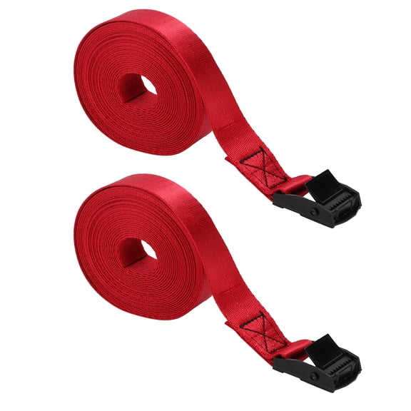 Suodoka 2-Piece Tie Down Strap Black Zinc Alloy Press Buckle Bandage 25mm Nylon Webbing Wine Red Rope Lashing Strap for Roof Racks Kayaks Cargo 1 Meter / 39.37 Inches