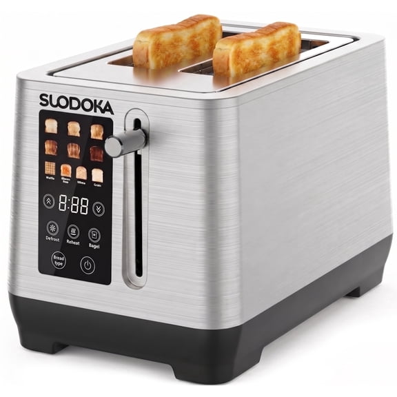 Suodoka 2-Slice Digital Toaster, Stainless Steel Touch Control Toaster with 6 Shade Settings, 5 Functions & 5.51" Extra-Wide Slots