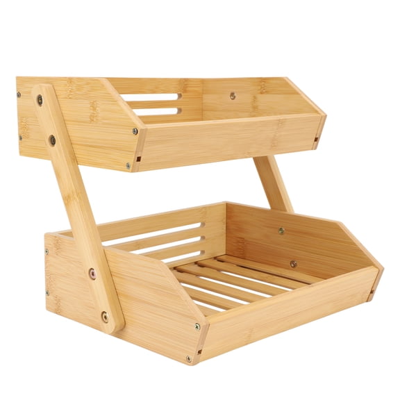 Suodoka 2 Tier Large Bamboo Fruit Basket, Countertop Vegetable Storage Stand for Kitchen, Breathable Bread and Produce Holder (12.6 inches / 32 cm)